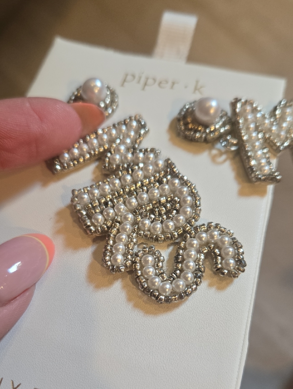 New Piper K "MRS" Beaded Dangle Earrings - Picture 6 of 7